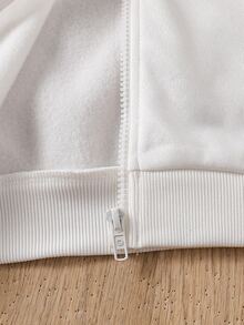 SHEIN 男童連帽衛衣褲子套裝，秋冬新款長袖連帽拉鍊外套，白色對比色拼接條紋設計，生日禮物 - 黑與白 - 查看 6
