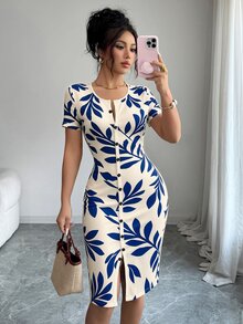 Elenzga 女款春夏圓領針織碎花短洋裝，飾有碎花圖案，適合休閒日常、上班、旅行、海灘、波希米亞風、西式風、音樂節、鄉村風等場合 - 彩色 - 查看 3
