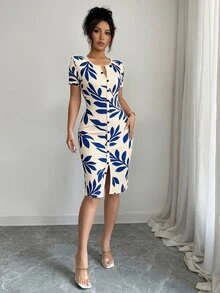 Elenzga 女款春夏圓領針織碎花短洋裝，飾有碎花圖案，適合休閒日常、上班、旅行、海灘、波希米亞風、西式風、音樂節、鄉村風等場合 - 彩色 - 查看 6
