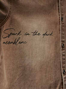 NEON BLANC Men's Single-Breasted Letter Print Casual Daily Denim Shirt - Khaki - View 7