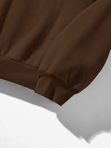 Attitoon Summer Simple Casual Brown Solid Color Pullover Hooded Long Sleeve Sweatshirt Without Drawstring Oversize Autumn Winter - Brown - View 7
