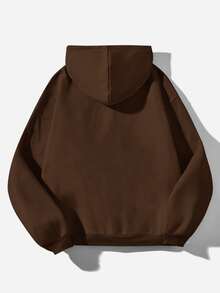 Attitoon Summer Simple Casual Brown Solid Color Pullover Hooded Long Sleeve Sweatshirt Without Drawstring Oversize Autumn Winter - Brown - View 3