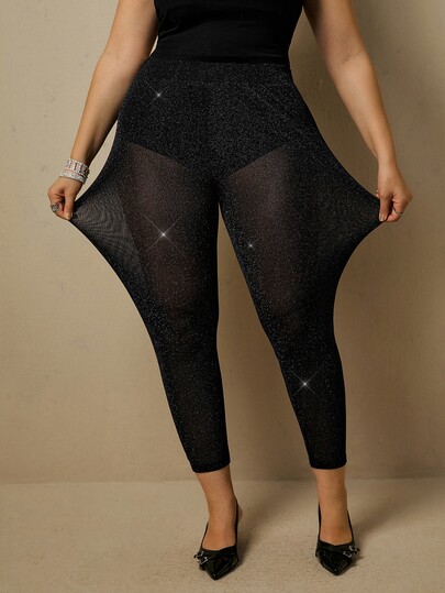 Freevana Plus Size Women's Solid Color Shiny Fashion Leggings Dinner Cocktail Black Sexy For Summer Party Club Halloween