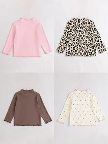 SHEIN Playful Pals Setelan 4 Potong untuk Bayi Perempuan Musim Gugur/Dingin, Motif Lucu, Kain Bergaris, Hem Bergelombang, Lengan Panjang - MultiWarna - View 2