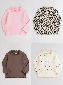 SHEIN Playful Pals Setelan 4 Potong untuk Bayi Perempuan Musim Gugur/Dingin, Motif Lucu, Kain Bergaris, Hem Bergelombang, Lengan Panjang - MultiWarna - View 6