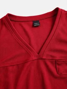 TaskEZ 女護理師制服短袖V領T恤，附2個口袋 - 紅色 - 查看 8