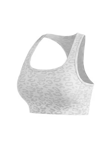 SHEIN Cheerettes 女款時尚豹紋運動內衣 瑜伽健身白色運動內衣 無縫柔軟彈性針織 可拆式胸墊 賽車背式 適合瑜伽健身房穿著 - 白色 - 查看 11