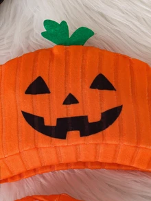 SHEIN Infant Halloween Pumpkin & Ghost Print Ribbed Long Sleeve Footed Romper - Orange - View 6