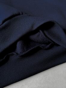 SHEIN 青少年女孩拼色連帽休閒 Y2K 日常長袖冬季衛衣 海軍藍 秋季 生日告別 - 藏蓝色 - 查看 8