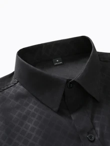 Manfinity Mode Men's Plus Size Shirt  Formal Business Casual Streetwear Commute  Daily Diamond Pattern Long Sleeve Shirt Men's Black Shirt - Black - View 4