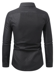 Manfinity Mode Men's Plus Size Shirt  Formal Business Casual Streetwear Commute  Daily Diamond Pattern Long Sleeve Shirt Men's Black Shirt - Black - View 2