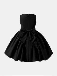 Kids Young Girl Woven Solid Color Square Neck Casual Sleeveless Dress N O Ne 7th Birthday Summer - Black - View 2