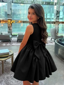Kids Young Girl Woven Solid Color Square Neck Casual Sleeveless Dress N O Ne 7th Birthday Summer - Black - View 1