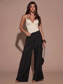 SHEIN BAE 女款純色甜心領無袖時尚百搭細肩帶背心 - 杏色 - 查看 6