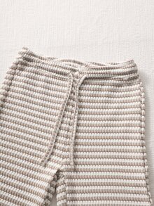 SHEIN Tween Girl Fall Clothes Spring/Summer/Autumn Versatile Knitted Striped Casual Long Pants, Adjustable Drawstring Waist, Elastic Comfortable Fit - Khaki - View 7
