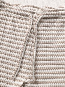 SHEIN Tween Girl Fall Clothes Spring/Summer/Autumn Versatile Knitted Striped Casual Long Pants, Adjustable Drawstring Waist, Elastic Comfortable Fit - Khaki - View 9