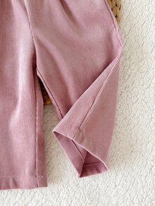 SHEIN 女嬰羅紋蝴蝶結前開口長褲 - 藕粉色 - 查看 4