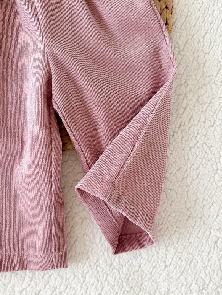 SHEIN Baby Girl Ribbed Bow Front Pants - Dusty Pink - View 4