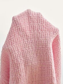 Willow Rêve Women's Pink And White Faux Tweed Plaid Textured Knit Mini Shorts, Casual Cute Vacation Style, Valentine's Day Brunch Lounge Fall - Pink - View 9
