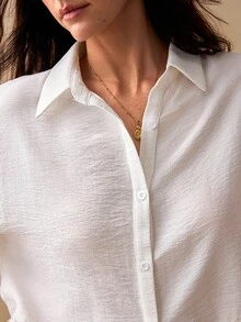 Willow Rêve Women's White Loose Lace Patchwork Hem Button-Down Shirt, Vacation Style, Versatile Brunch Picnic Summer French Elegant Romantic - White - View 6