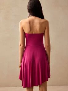 Willow Rêve Women's Purple Strapless Dress With Asymmetrical Hem, Romantic Vacation Style, Valentine's Day, Sexy - Red Violet - View 3