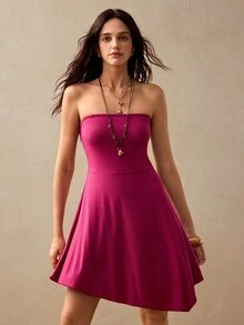 Willow Rêve Women's Purple Strapless Dress With Asymmetrical Hem, Romantic Vacation Style, Valentine's Day, Sexy - Red Violet - View 7