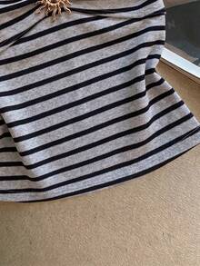 Franclia Women's Summer Casual Striped Metal Decor Tube Top - Grey - View 4