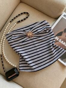 Franclia Women's Summer Casual Striped Metal Decor Tube Top - Grey - View 3