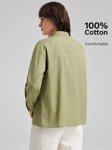 Ontre Women's Sage Green Comfortable Long Sleeve Shirt, Chinese Style Frog Button, All-Season Versatile, Retro 2000s, Fall Tea Party Everyday Night 70s - Army Green - View 2