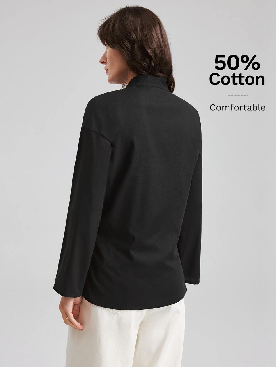 Women's Black Fitted Wrap Front Long Sleeve Open Front Top, All-Season Versatile Modern Urban Fashion Business Casual Office Wear, Premium Commuter Airport Outfit, Unisex Style Shirt For Women