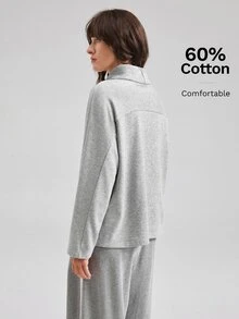 Ontre Women's Light Grey Stand Collar Sweatshirt With Split Line Design, All-Season Modern Urban Fashion Casual Athleisure Street Style Gym Travel Autumn - Grey - View 2