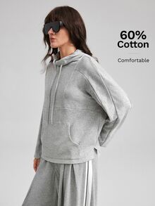 Ontre Women's Light Grey Stand Collar Sweatshirt With Split Line Design, All-Season Modern Urban Fashion Casual Athleisure Street Style Gym Travel Autumn - Grey - View 4