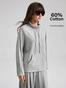 Ontre Women's Light Grey Stand Collar Sweatshirt With Split Line Design, All-Season Modern Urban Fashion Casual Athleisure Street Style Gym Travel Autumn - Grey - View 3