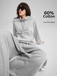 Ontre Women's Light Grey Stand Collar Sweatshirt With Split Line Design, All-Season Modern Urban Fashion Casual Athleisure Street Style Gym Travel Autumn - Grey - View 1