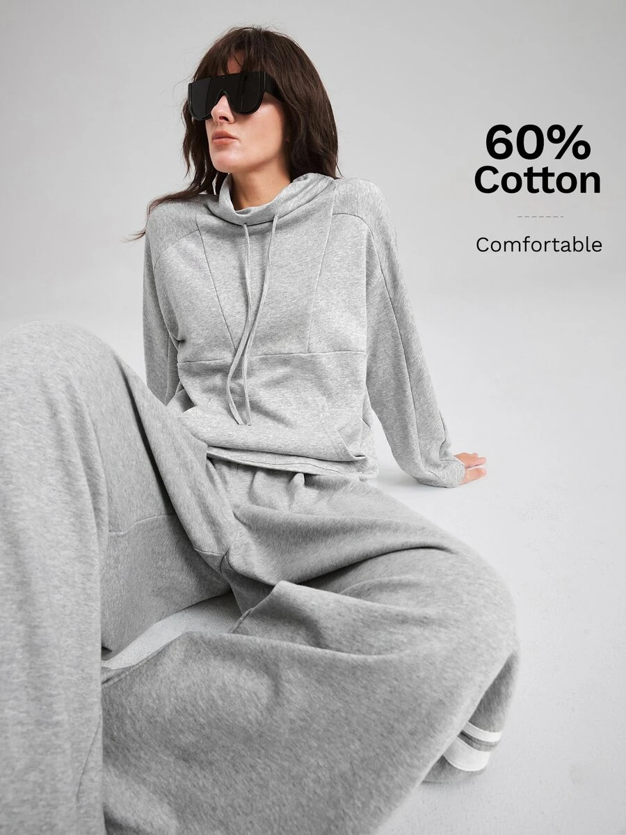 Ontre Women's Light Grey Stand Collar Sweatshirt With Split Line Design, All-Season Modern Urban Fashion Casual Athleisure Street Style Gym Travel Autumn - Grey - View 1