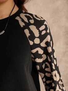 Wildy Sudadera de manga raglán con cuello redondo y estampado de leopardo, estilo boho de verano a otoño - Multicolor - Ver 6