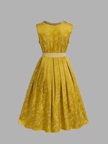 Fairmaia New Jacquard Collar Webbing Design Mixed Material Patchwork Beer Festival Dress - Yellow - View 5