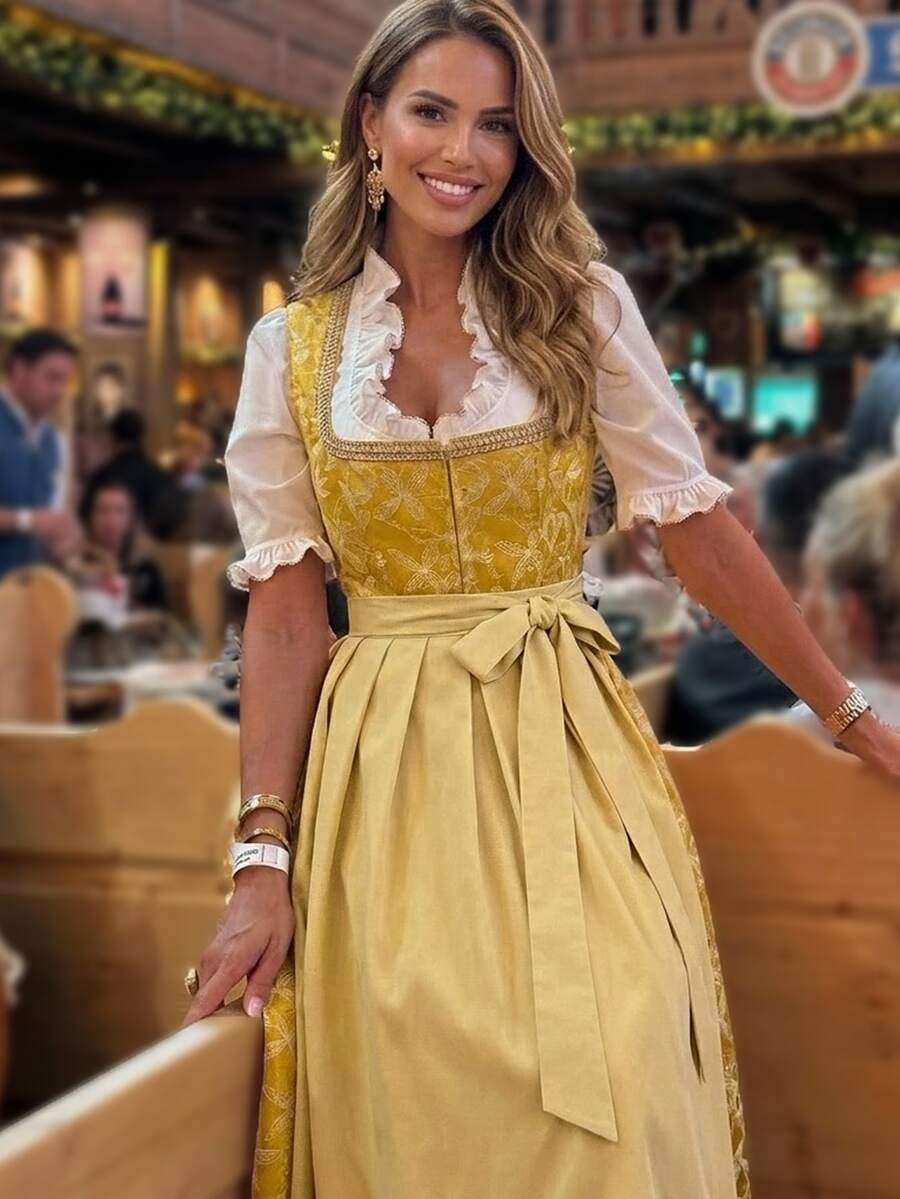 Fairmaia New Jacquard Collar Webbing Design Mixed Material Patchwork Beer Festival Dress