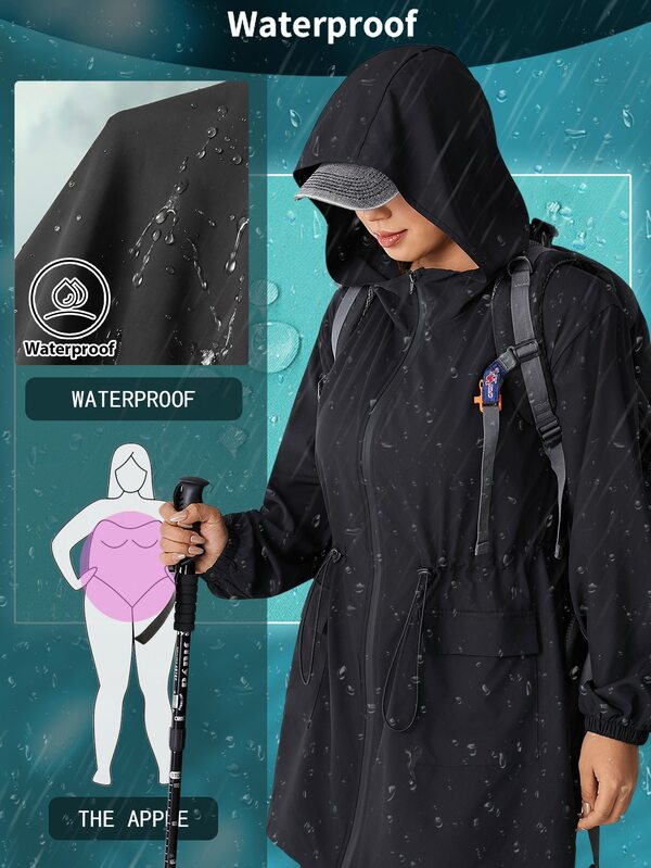 Solflare Schwarze lässige Damen-Kapuzenjacke mit langen Ärmeln, Reißverschluss und Kordelzug an der Taille für den Herbst