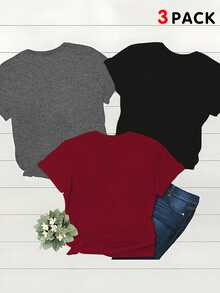 INAWLY 3pcs Kaos Lengan Pendek Leher Bulat Bergambar Menara Besi dengan Teks Bahasa Inggris untuk Wanita, Kaos Grafis Atasan Wanita - MultiWarna - View 2