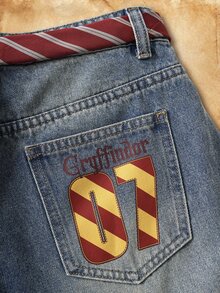 HARRY POTTER X SHEIN Women's Curved Leg Jeans With Belt - Blue - View 6