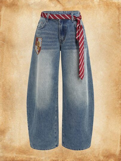 HARRY POTTER X SHEIN Women's Curved Leg Jeans With Belt