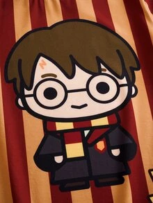 HARRY POTTER X SHEIN 青少年男孩條紋圓領短袖休閒T恤 - 紅色 - 查看 5