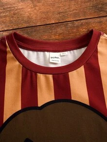 HARRY POTTER X SHEIN 青少年男孩條紋圓領短袖休閒T恤 - 紅色 - 查看 4