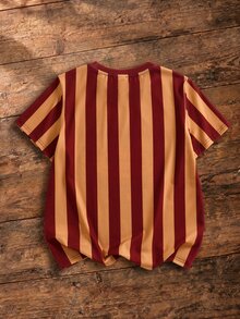 HARRY POTTER X SHEIN 青少年男孩條紋圓領短袖休閒T恤 - 紅色 - 查看 2