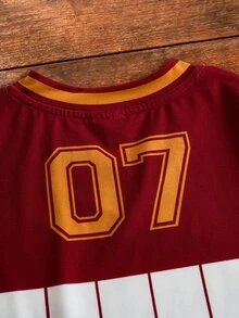 HARRY POTTER X SHEIN Tween Girl Letter Cartoon Pattern Print Striped Colorblock T-Shirt - Multicolor - View 7