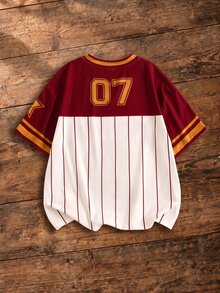 HARRY POTTER X SHEIN Tween Girl Letter Cartoon Pattern Print Striped Colorblock T-Shirt - Multicolor - View 2