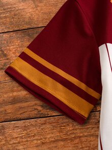HARRY POTTER X SHEIN Tween Girl Letter Cartoon Pattern Print Striped Colorblock T-Shirt - Multicolor - View 5
