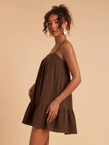 Travachic Solid Color Cami Mini Dress For Vacation And Leisure - Brown - View 5