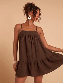 Travachic Solid Color Cami Mini Dress For Vacation And Leisure - Brown - View 4